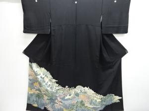 作家物　手描き友禅家屋に群鶴模様留袖（比翼付き）